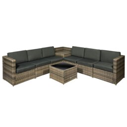 Rackhams 8Pcs Patio Rattan Sofa Set Garden Furniture Side Table w/ Cushion - 58cm x 58cm x 37cm - Mixed Brown - Steel, PE rattan, Polyester - thumbnail 2