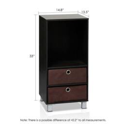 Rackhams Modern /BR 3 Shelves Cabinet/Bedside Night Stand with 2 Bin Drawers, Espresso/Brown for Entryway - SKU 10002EX - thumbnail 3