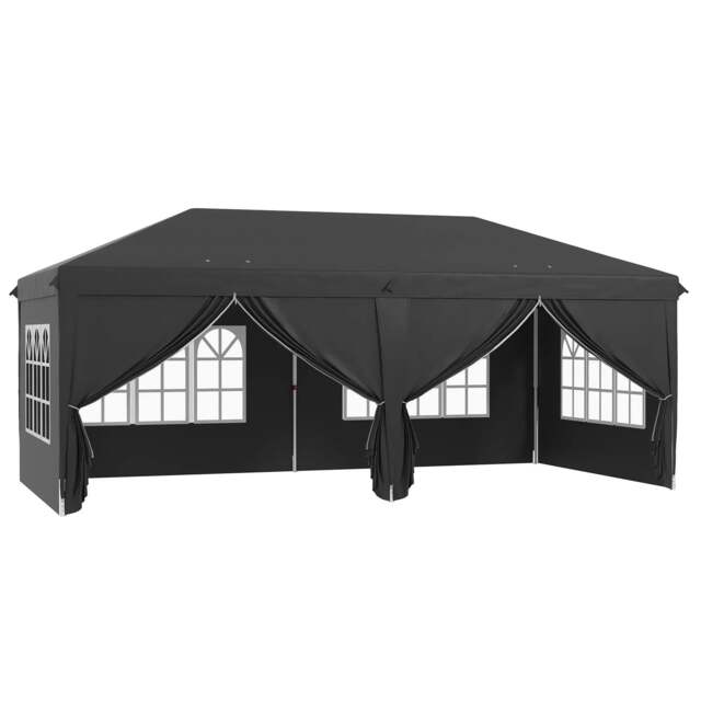 Rackhams 3 x 6 m Pop Up Gazebo with Sides and Windows, Height Adjustable Wedding Camping Party Tent Canopy Marquee with Storage Bag for Garden, Event, Black - image 1