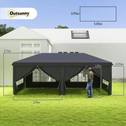 Rackhams 3 x 6 m Pop Up Gazebo with Sides and Windows, Height Adjustable Wedding Camping Party Tent Canopy Marquee with Storage Bag for Garden, Event, Black - thumbnail 3