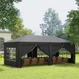 Rackhams 3 x 6 m Pop Up Gazebo with Sides and Windows, Height Adjustable Wedding Camping Party Tent Canopy Marquee with Storage Bag for Garden, Event, Black - thumbnail 2