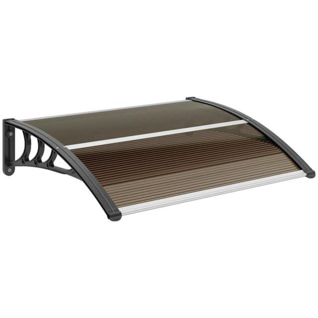 Rackhams Front Door Canopy Outdoor Awning Aluminium Rigid Plastic Polycarbonate Rain Shelter UV Water Rain Resistant 100 x 75cm Brown - image 1