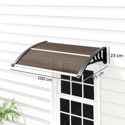 Rackhams Front Door Canopy Outdoor Awning Aluminium Rigid Plastic Polycarbonate Rain Shelter UV Water Rain Resistant 100 x 75cm Brown - thumbnail 3
