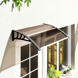 Rackhams Front Door Canopy Outdoor Awning Aluminium Rigid Plastic Polycarbonate Rain Shelter UV Water Rain Resistant 100 x 75cm Brown - thumbnail 2