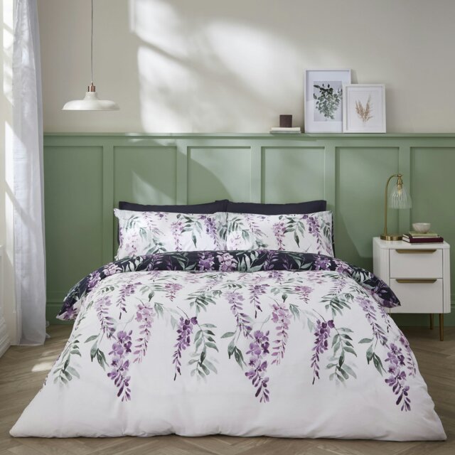 Rackhams Wisteria Floral Reversible Duvet Cover Set - White / Navy - Double - image 1