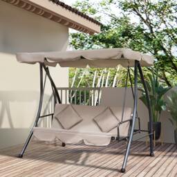 Rackhams 2-in-1 Swing Chair 3 Seater Hammock Cushion Bed Tilt Canopy - Steel, Polyester - 200L x 125W x 170H cm - Beige - thumbnail 1