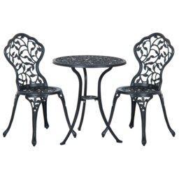 Rackhams Aluminium Bistro Set Garden Coffee Table Chair Outdoor Dining Set Black - Black - thumbnail 2