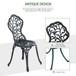 Rackhams Aluminium Bistro Set Garden Coffee Table Chair Outdoor Dining Set Black - Black - thumbnail 3