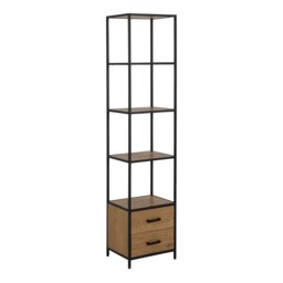 Rackhams Seaford Bookcase with 2 Drawers and 3 Shelves in Black & Oak - 1 - Black and Natural - Wood