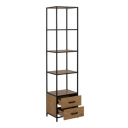 Rackhams Seaford Bookcase with 2 Drawers and 3 Shelves in Black & Oak - 1 - Black and Natural - Wood - thumbnail 3