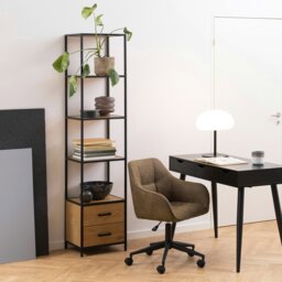 Rackhams Seaford Bookcase with 2 Drawers and 3 Shelves in Black & Oak - 1 - Black and Natural - Wood - thumbnail 4