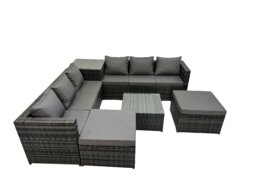 Rackhams 8 Seater Rattan Garden Furniture Set with Corner Sofa, Coffee Table & 2 Stools - Dark Grey - thumbnail 2