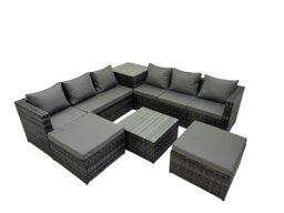 Rackhams 8 Seater Rattan Garden Furniture Set with Corner Sofa, Coffee Table & 2 Stools - Dark Grey - thumbnail 3