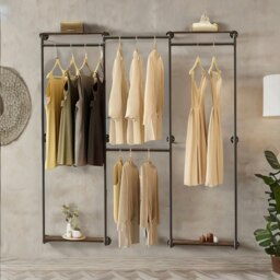 Rackhams Heavy Duty Wall-Mounted Metal Clothes Rail Open Wardrobe Black - thumbnail 6