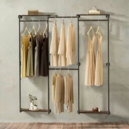 Rackhams Heavy Duty Wall-Mounted Metal Clothes Rail Open Wardrobe Black - thumbnail 5