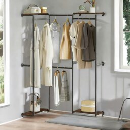 Rackhams Heavy Duty Wall-Mounted Metal Clothes Rail Open Wardrobe Black - thumbnail 3