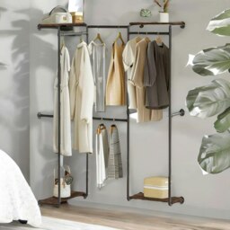 Rackhams Heavy Duty Wall-Mounted Metal Clothes Rail Open Wardrobe Black - thumbnail 2
