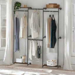 Rackhams Heavy Duty Wall-Mounted Metal Clothes Rail Open Wardrobe Black - thumbnail 4