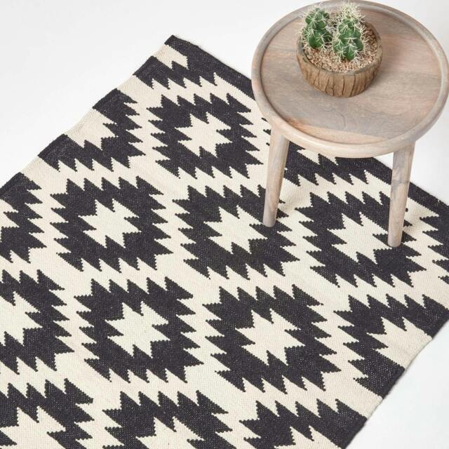 Rackhams Zurich Handwoven Black and White Cotton Geometric Kilim Rug - 120 x 170 cm - image 1