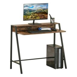 Rackhams Writing Desk Computer Table Home Office PC Laptop Workstation Storage Shelf 100L x 45W cm Rustic Brown - thumbnail 1