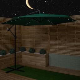 Rackhams 3m Solar Powered Cantilever Lit Banana Garden Parasol with Crank Handle & White LED Lights in Green - thumbnail 2