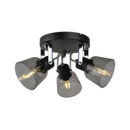 Rackhams Zach 3 Light Black Ceiling Spotlight Plate with Glass Shade - thumbnail 2