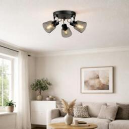 Rackhams Zach 3 Light Black Ceiling Spotlight Plate with Glass Shade - thumbnail 1