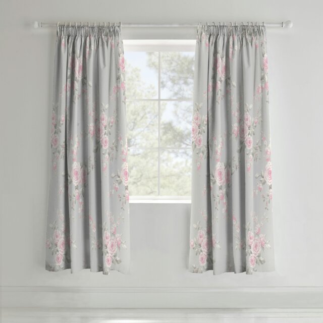 Rackhams Canterbury Floral Lined Pencil Pleat Curtains - 66x72 Inch - Grey - image 1