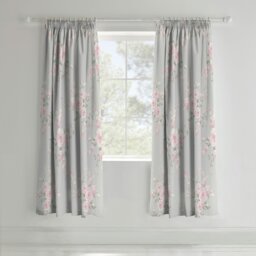 Rackhams Canterbury Floral Lined Pencil Pleat Curtains - 66x72 Inch - Grey