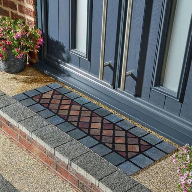 Rackhams Eco-Friendly Rubber Step Mat - Blue Border - Single Mat - image 1