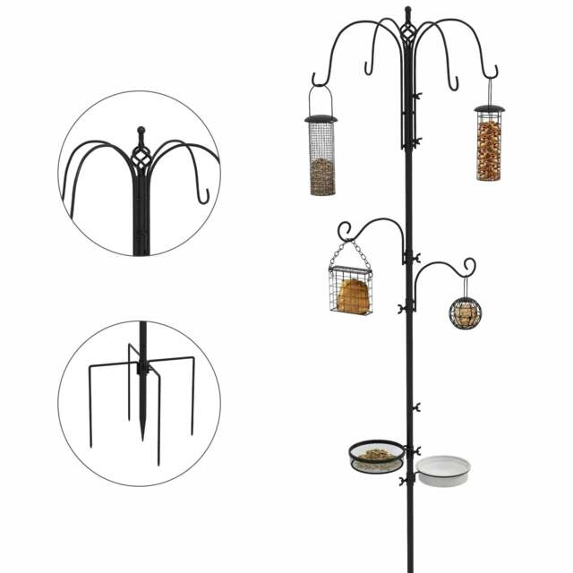 Rackhams Bird Feeding Station Kit, Wild Bird Feeder Pole with 6 Hooks, 4 Hanging Feeders for Peanuts, Seed, Fat Balls, for Garden, Outdoor, Black - image 1