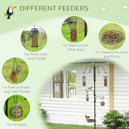 Rackhams Bird Feeding Station Kit, Wild Bird Feeder Pole with 6 Hooks, 4 Hanging Feeders for Peanuts, Seed, Fat Balls, for Garden, Outdoor, Black - thumbnail 5