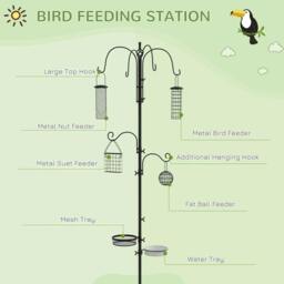 Rackhams Bird Feeding Station Kit, Wild Bird Feeder Pole with 6 Hooks, 4 Hanging Feeders for Peanuts, Seed, Fat Balls, for Garden, Outdoor, Black - thumbnail 4