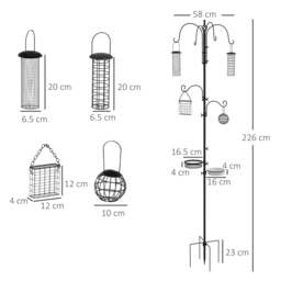Rackhams Bird Feeding Station Kit, Wild Bird Feeder Pole with 6 Hooks, 4 Hanging Feeders for Peanuts, Seed, Fat Balls, for Garden, Outdoor, Black - thumbnail 3