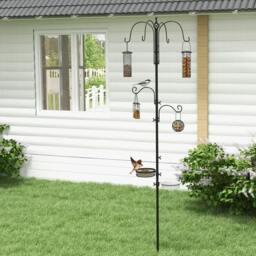 Rackhams Bird Feeding Station Kit, Wild Bird Feeder Pole with 6 Hooks, 4 Hanging Feeders for Peanuts, Seed, Fat Balls, for Garden, Outdoor, Black - thumbnail 2