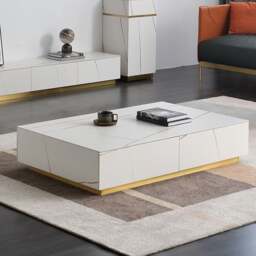 Rackhams Demelza TV Stand Set With Coffee Table, Gold Base, Sintered Stone - 200cm - With Coffee Table - thumbnail 4