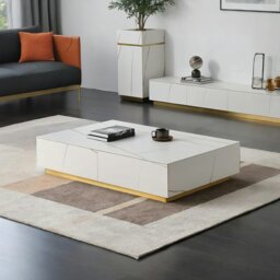 Rackhams Demelza TV Stand Set With Coffee Table, Gold Base, Sintered Stone - 200cm - With Coffee Table - thumbnail 2