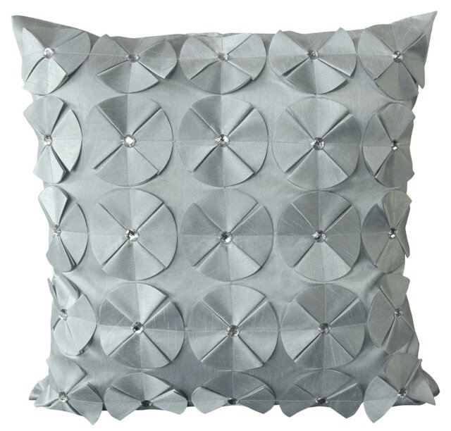 Rackhams 3D Petal Detail With Gem Stud Detail Cushion - 56cm x 56cm - Silver - image 1