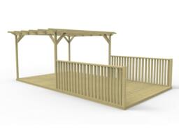 Rackhams Rectangular Pergola And Decking Kit With Balustrade V.1 - Rustic Brown - 3m x 3.6m - thumbnail 2