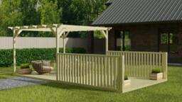 Rackhams Rectangular Pergola And Decking Kit With Balustrade V.1 - Rustic Brown - 3m x 3.6m - thumbnail 4