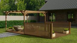 Rackhams Rectangular Pergola And Decking Kit With Balustrade V.1 - Rustic Brown - 3m x 3.6m - thumbnail 5