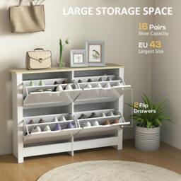 Rackhams 16-Shoe Storage Cabinet 4 Shelves 4 Drawers Tabletop White - Melamine coated - White - Particle board - thumbnail 4