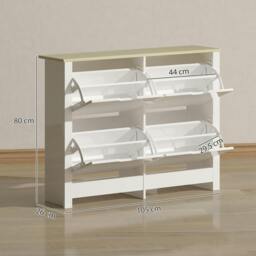 Rackhams 16-Shoe Storage Cabinet 4 Shelves 4 Drawers Tabletop White - Melamine coated - White - Particle board - thumbnail 3