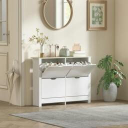 Rackhams 16-Shoe Storage Cabinet 4 Shelves 4 Drawers Tabletop White - Melamine coated - White - Particle board - thumbnail 1