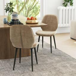 Rackhams Velvet Dining Chairs, Set of 2 Dining Room Chairs with Metal Legs for Living Room, Dining Room, Light Brown - thumbnail 2