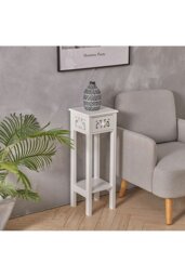 Rackhams 2-tier French Style Small Slim Accent Side Table Stand Wood Unit Nightstand with Drawer Shelf - White - thumbnail 2