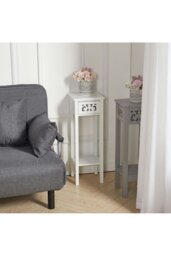 Rackhams 2-tier French Style Small Slim Accent Side Table Stand Wood Unit Nightstand with Drawer Shelf - White - thumbnail 3