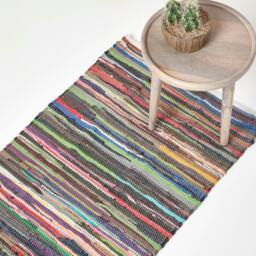 Rackhams Hand Woven Multi Coloured Striped Cotton Chindi Rug - 70 x 120 cm - thumbnail 6