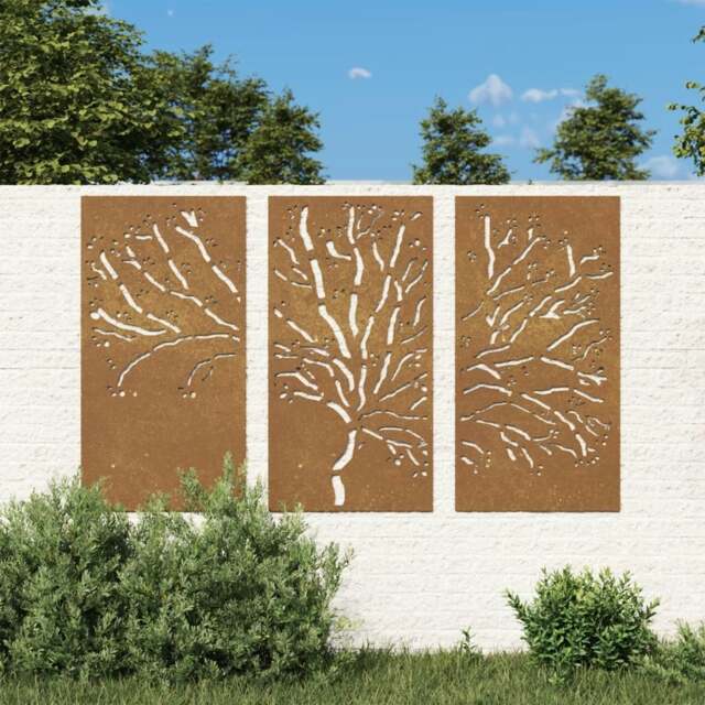 Rackhams Garden Wall Decorations 3 pcs 105x55 cm Corten Steel Tree Design