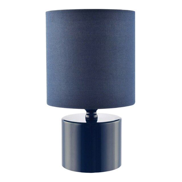 Rackhams Modern Midnight Blue Glossy Table Lamp with Cotton Fabric Shade - image 1